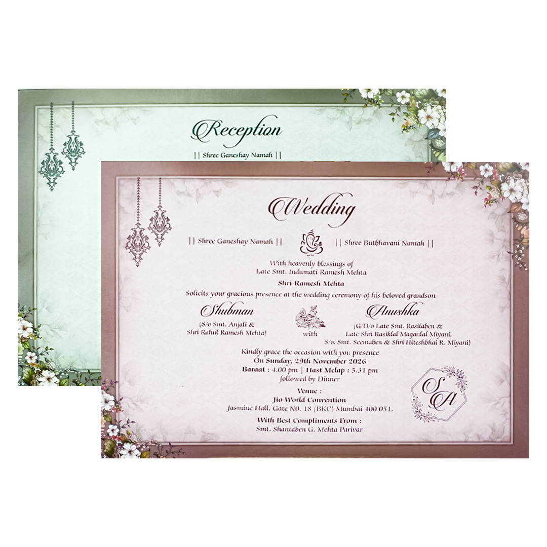 Cream White Floral Padded Wedding Card-KRB09280