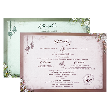 Cream White Floral Padded Wedding Card-KRB09280