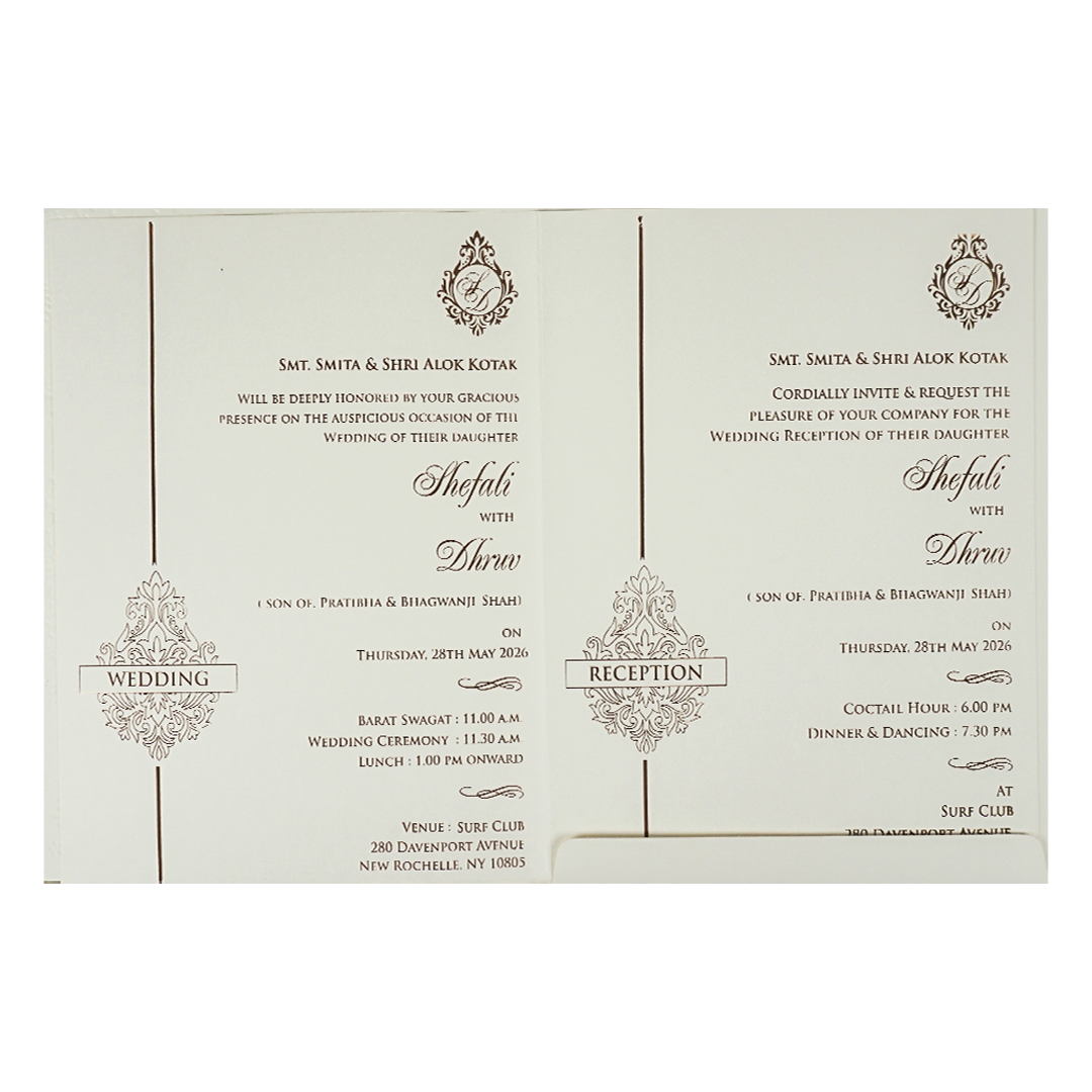 White Ganesha Peacock Wedding card-KRE28430