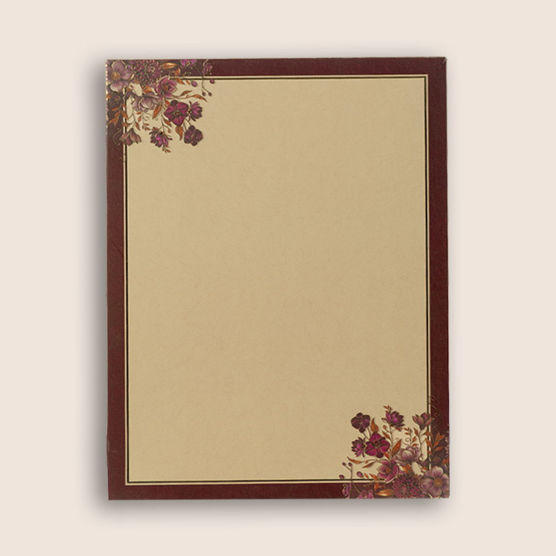 Dark Maroon Floral Padded Wedding Card - KAA05810