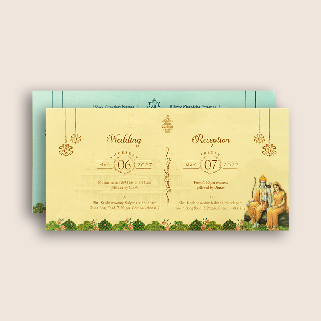 Sandal Embossed Lord Rama Sita Wedding Invitation - KVN08020