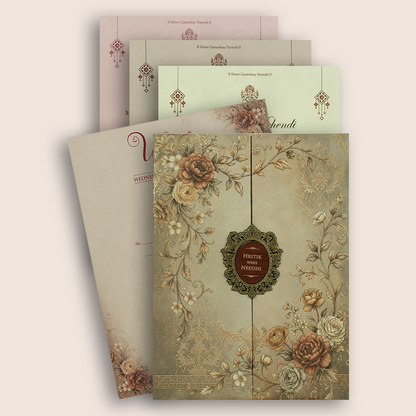 Pastel Brown Floral Door Style Padded Wedding Invitation - KSH27080