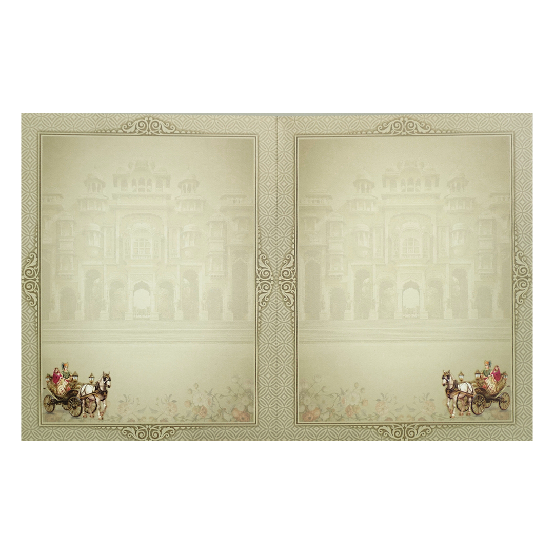 Green Floral Bride Groom Palace Wedding Card-KNKJ1155