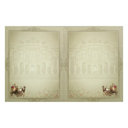 Green Floral Bride Groom Palace Wedding Card-KNKJ1155