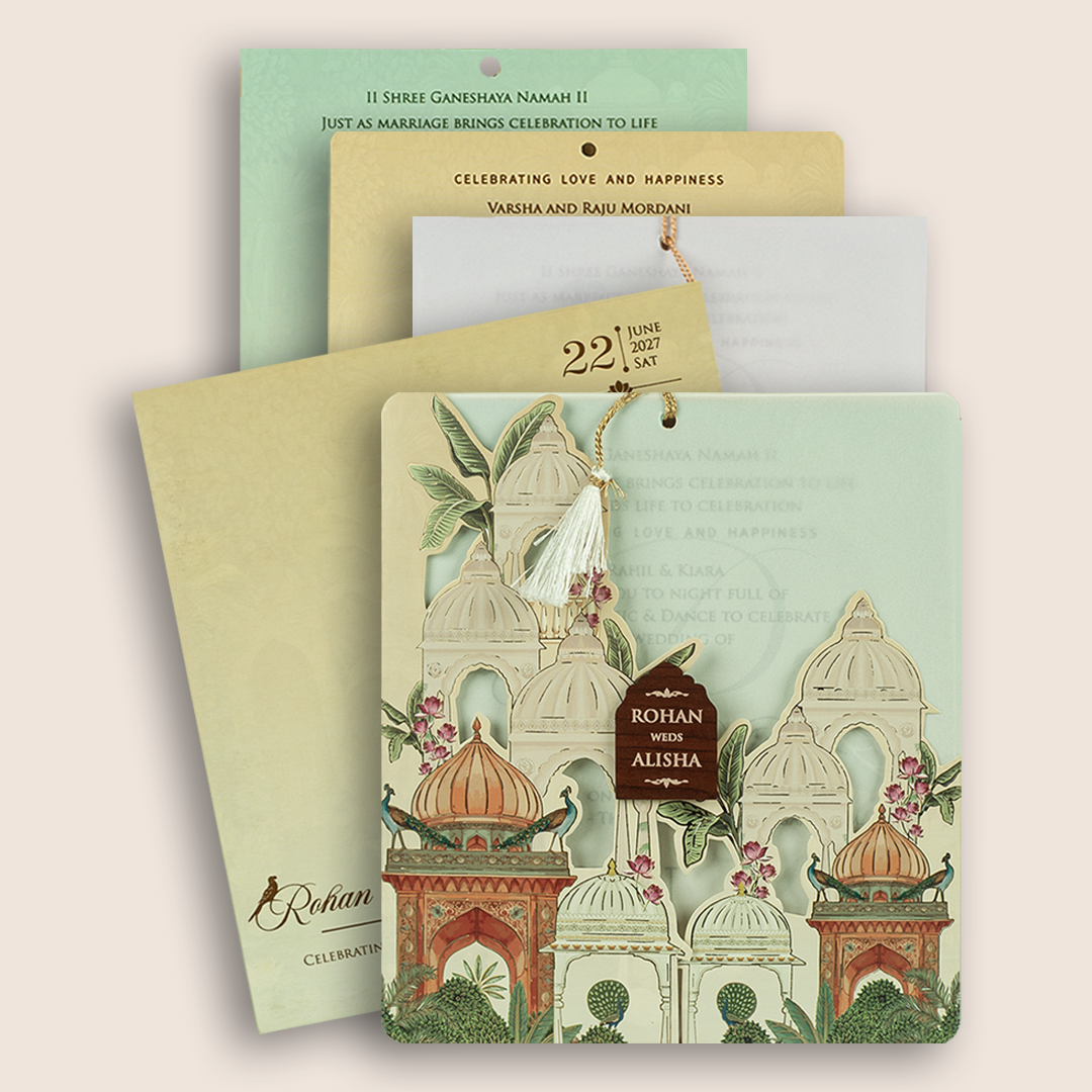 Beige Palace Door Style Laser Cut Wedding Invitation – KFR17200