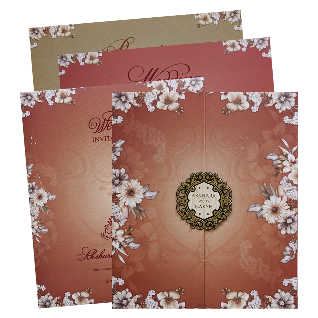 Brown Floral Door Wedding Invitation Card - KVN07600