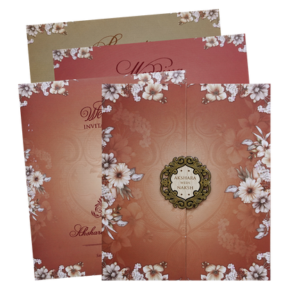 Brown Floral Door Wedding Invitation Card - KVN07600
