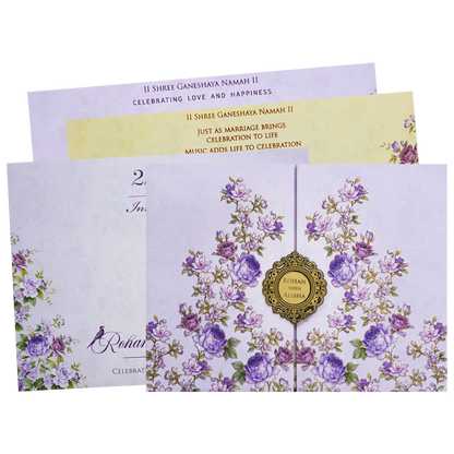 Purple Floral  Padded Wedding Card - KFR16350