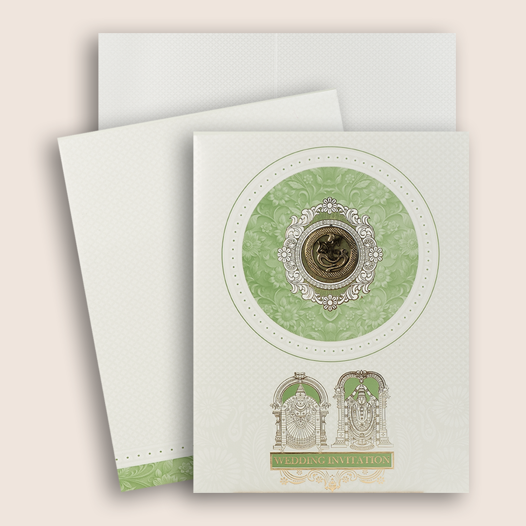 White Ganesha Balaji Padmavathi Wedding Card-KNJS2085G