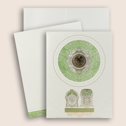 White Ganesha Balaji Padmavathi Wedding Card-KNJS2085G