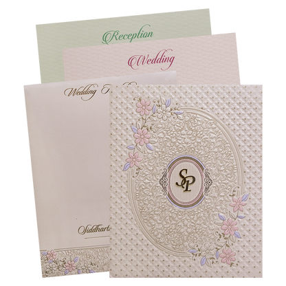 Pink Floral Embossed Padded Wedding Card - KMMWD1126