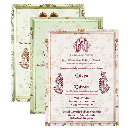 Ivory Green Floral Laser-cut Wedding Card-KNZT2301