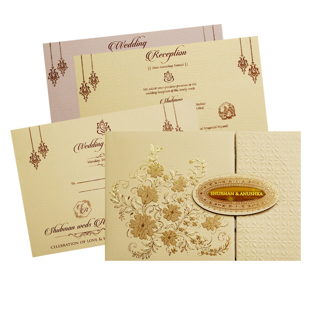 Royal Padded Embossed Gold Wedding Invitation Card-KRB09661