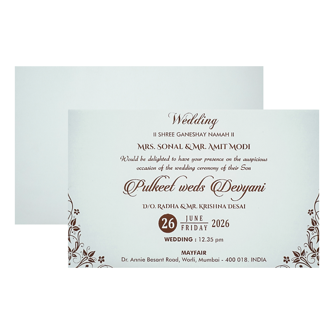 White Floral Padded Wedding Card-KJTS1853