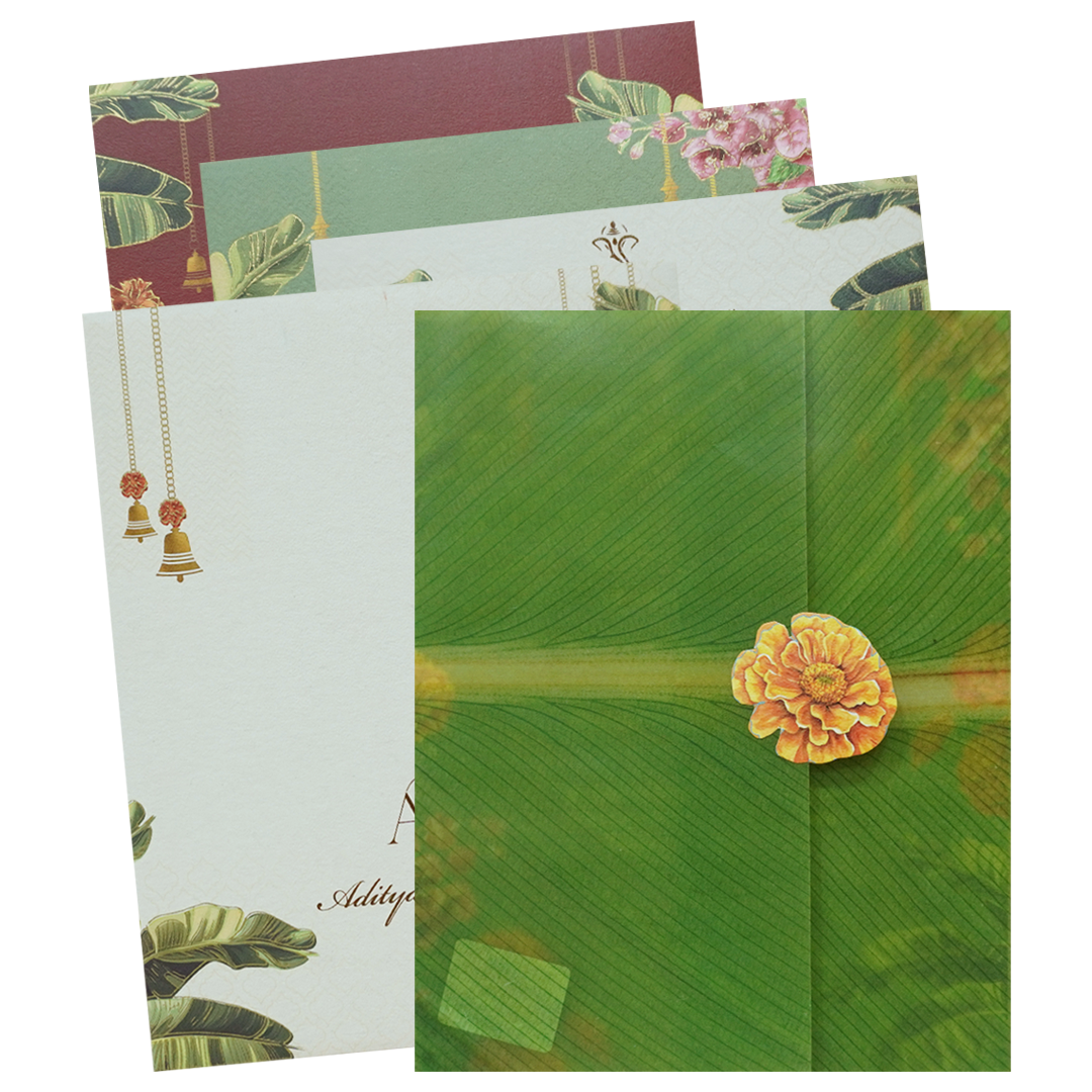 White Marigold Floral Padded Wedding Card - KBM05100