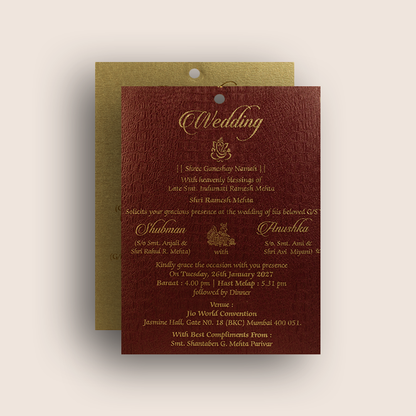 Gold Floral MDF Laser Cut Wedding Invitation Card - KRB10150