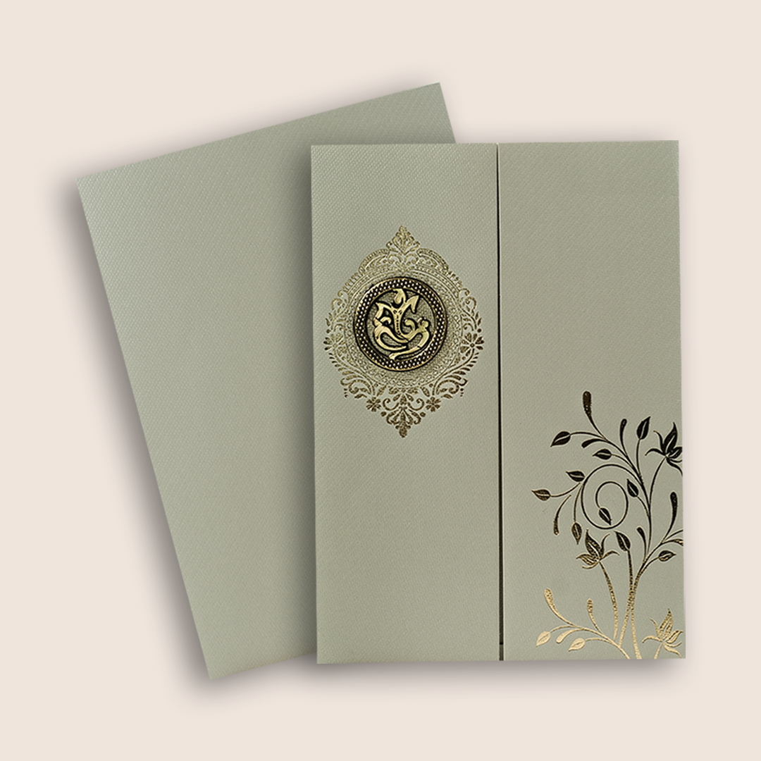 Grey Floral Door-Style Invitation Card - KNKTGY029