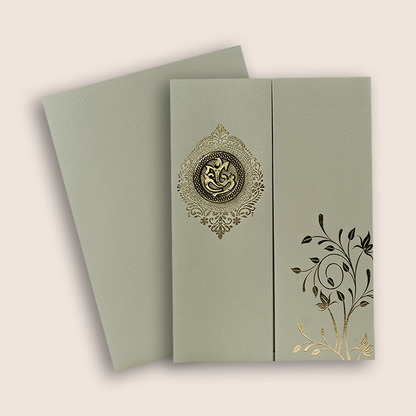 Grey Floral Door-Style Invitation Card - KNKTGY029