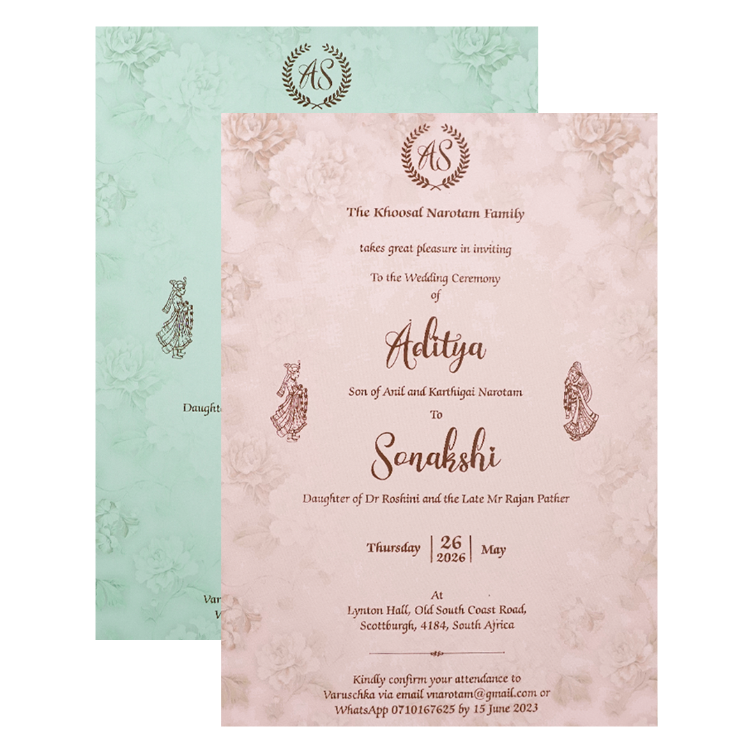 Green Floral Gold Frame Padded Wedding Card-KRE27240
