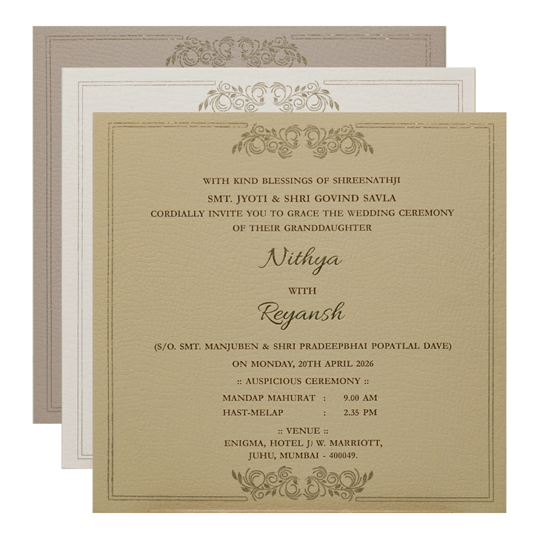 Blue Padded Floral Wedding Card-KRC31480