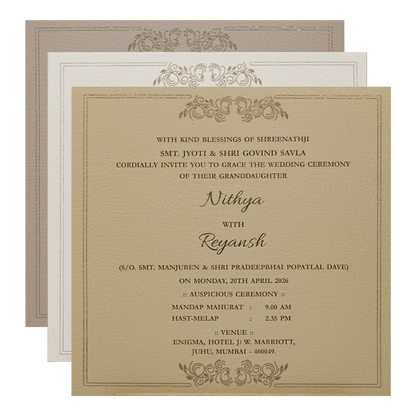Blue Padded Floral Wedding Card-KRC31480