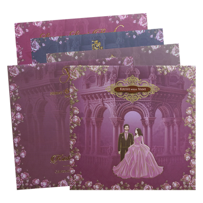 Purple Palace Rose Padded Couple Wedding Card - KVN07660