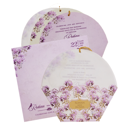 Ivory Lavender Floral Laser-cut Wedding Card - KFR15160
