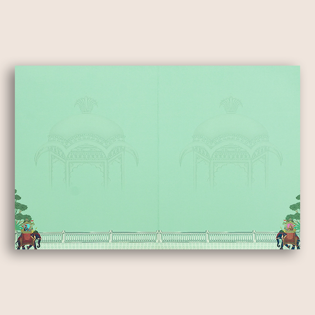Pastel Green Royal Elephant Floral Wedding Card - KNKJ1159