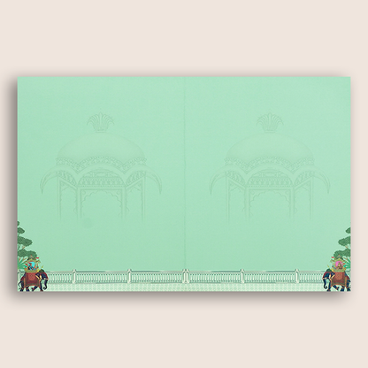 Pastel Green Royal Elephant Floral Wedding Card - KNKJ1159