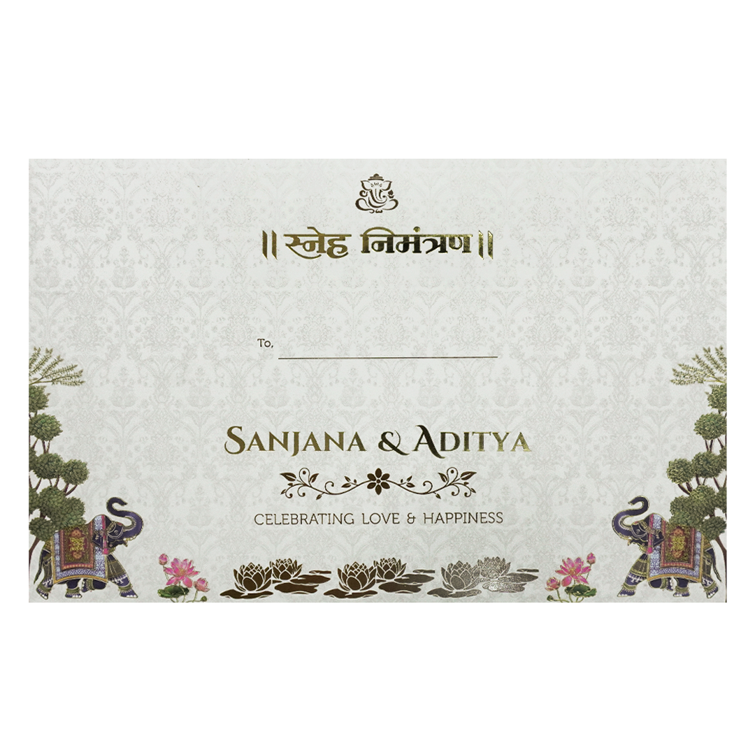 White Palace Elephant Floral Padded Wedding Card-KSH72040