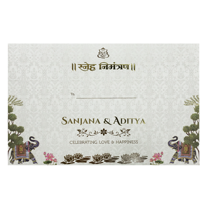 White Palace Elephant Floral Padded Wedding Card-KSH72040