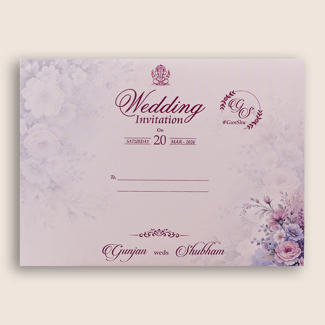 Lavender Floral Padded Door Style Marriage Invitation - KSH27050