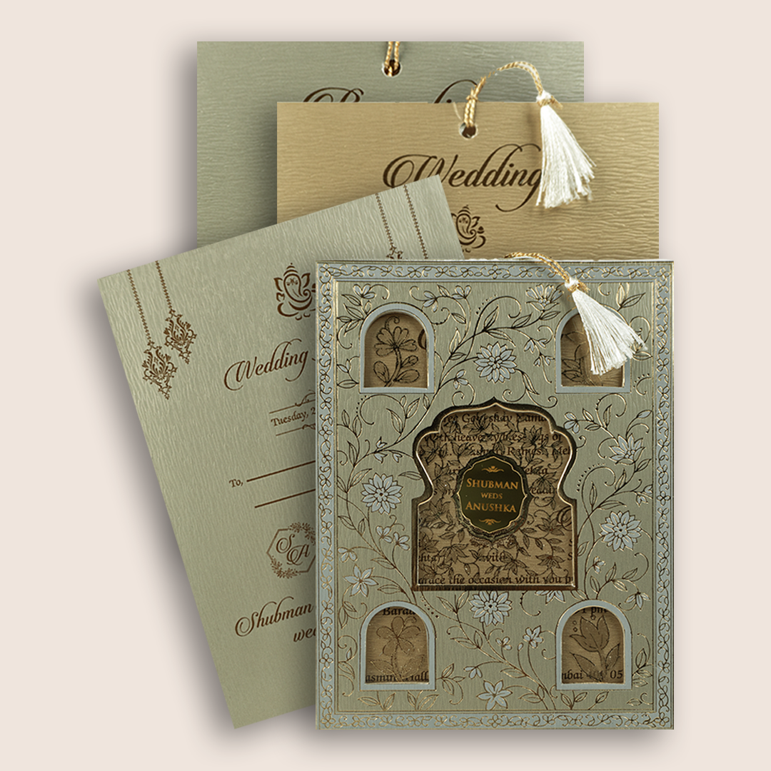 Grey Floral Laser Cut Wedding Invitation - KRB10140