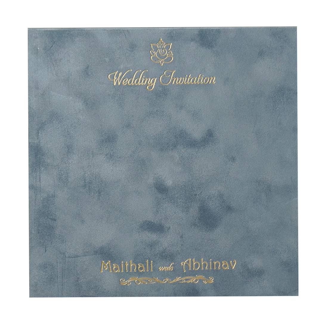 Grey Floral Padded Wedding Card-KMMWD1159