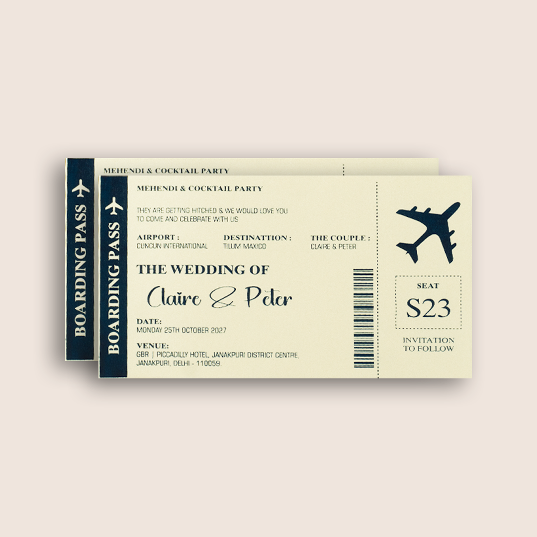 Navy Blue Wedding Passport Style Invitation Card - KJP29250