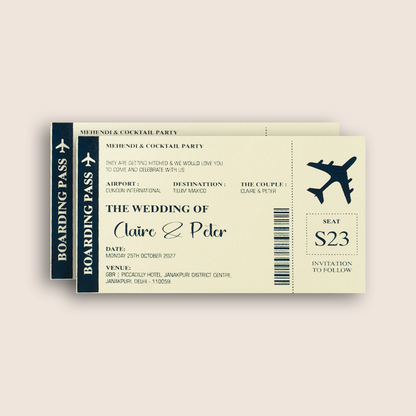 Navy Blue Wedding Passport Style Invitation Card - KJP29250