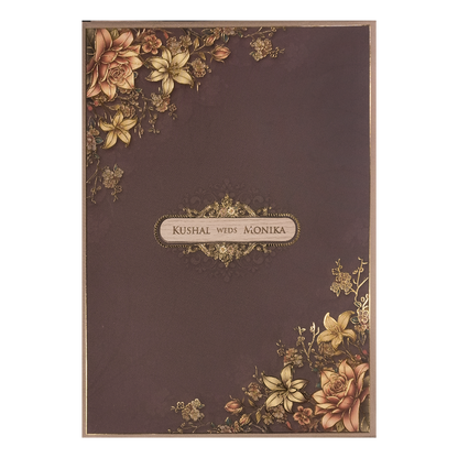 Brown Floral Padded Wedding Card-KSH72520