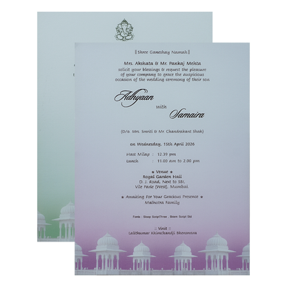 Blue Padded Floral Palace Wedding Card-KRC31030