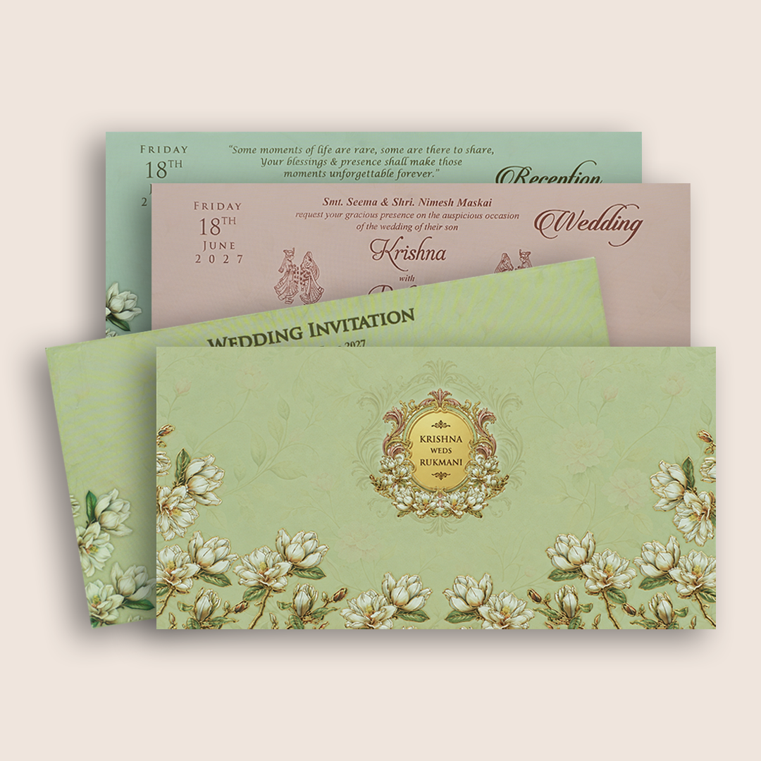 Pastel Green Floral Wedding Card - KJTS1933
