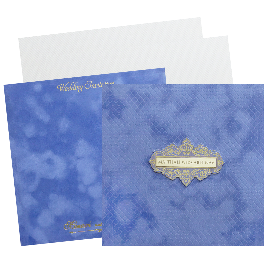 Check out Blue &amp; Gold Padded Wedding Card at best price. ?WhatsApp Support ?Express Delivery.