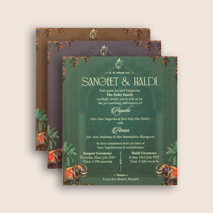Brown Padded Elephant Door Style Wedding Card - KVN07980