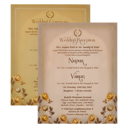 Brown Floral Frame Padded Wedding card-KRE28010
