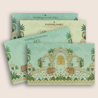 Pastel Green Royal Elephant Marriage Invitation - KFR17530
