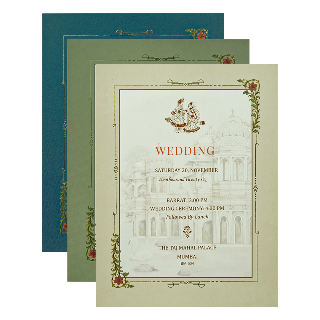 White Elegant Floral Padded Wedding Card - KBM05040
