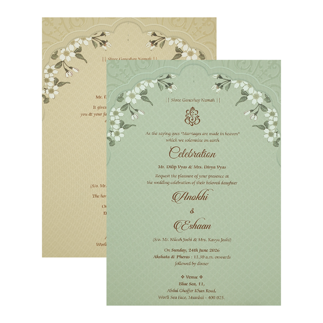 Pastel Green Floral Arch Padded Wedding Card-KJTS3684