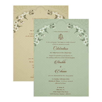 Pastel Green Floral Arch Padded Wedding Card-KJTS3684