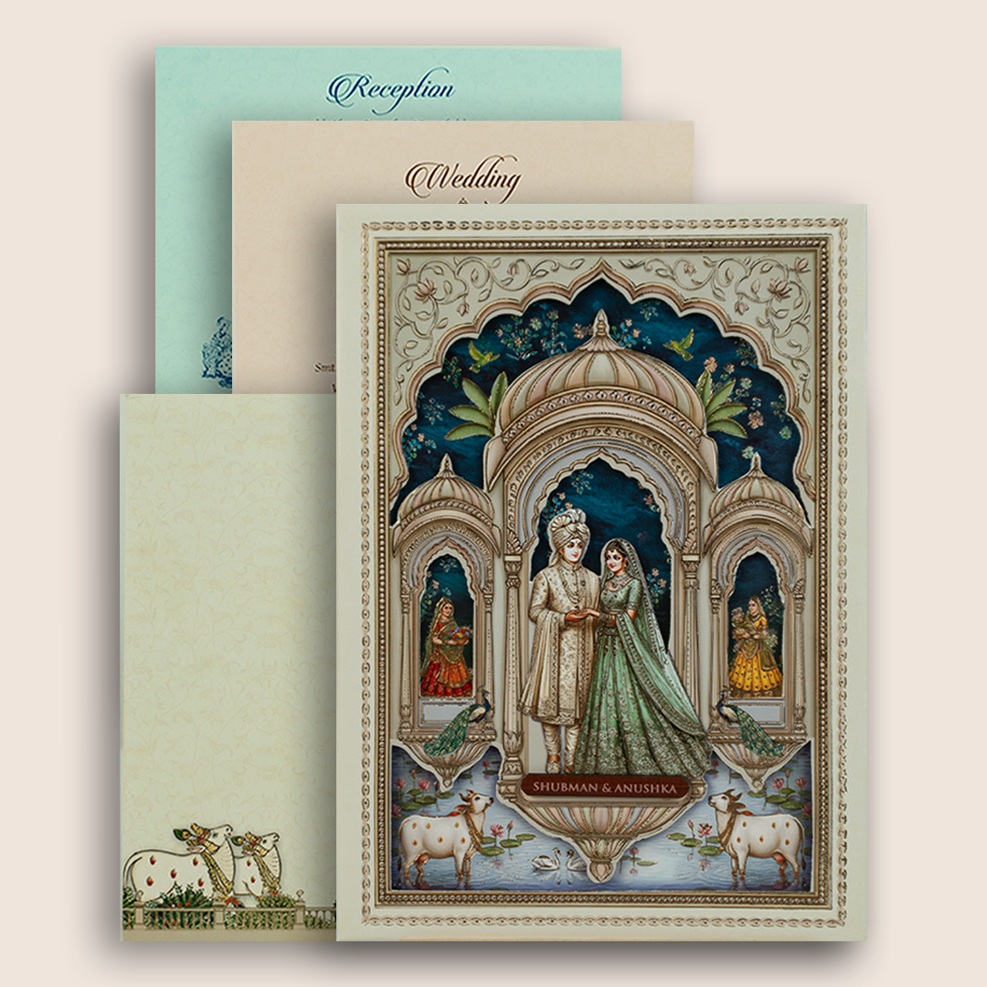 Royal Blue Bride Groom Laser Cut Padded Invitation Card - KRB10670
