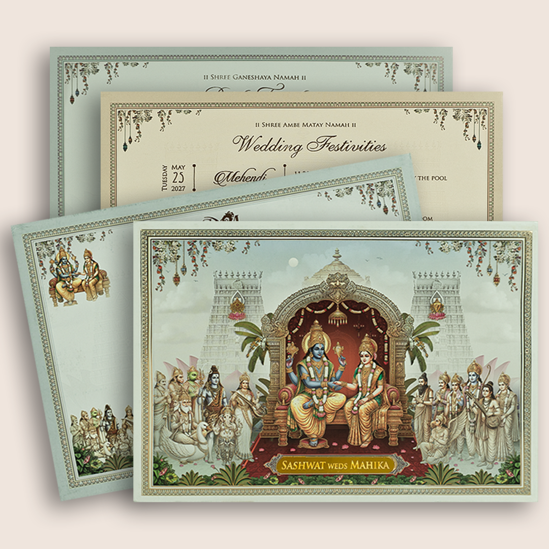 White Lord Balaji Padmavathi Padded Wedding Card - KRE28800