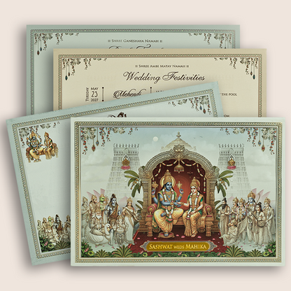 White Lord Balaji Padmavathi Padded Wedding Card - KRE28800