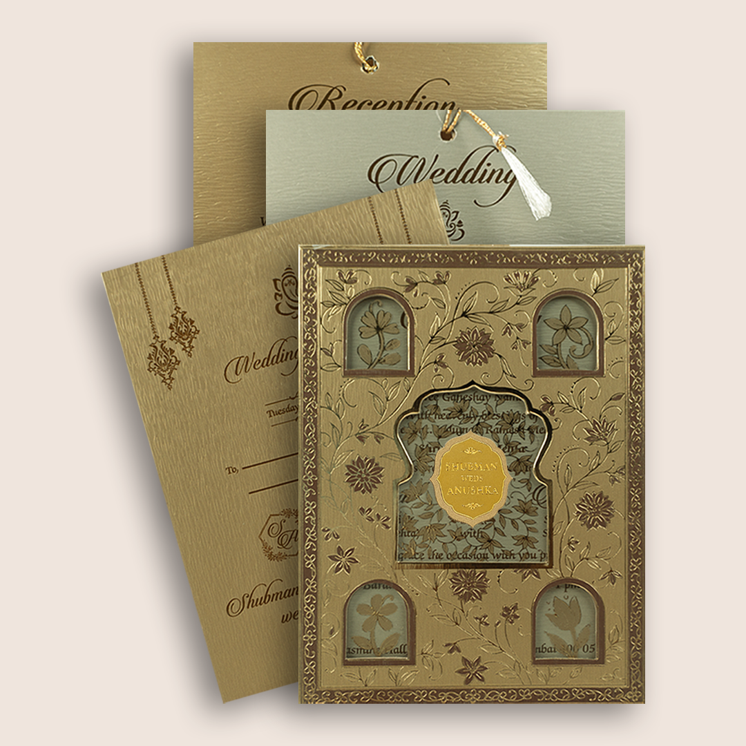 Gold Floral Laser Cut Wedding Invitation - KRB10141